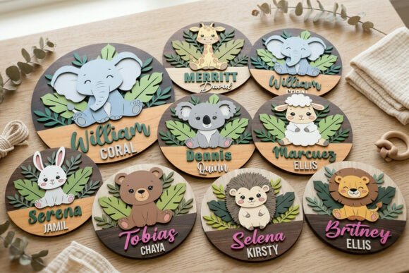 Download Safari Animal Baby Name Sign Laser Cut - Premium Resources